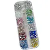 Zapatos Planos Redondos Pequeños Diamante Fondo Plano Tamaño de Diamante Mixto Diamante para Uñas Caja de 12 Compartimentos Strass de Vidrio Super Brillante Decoración de Uñas Joyería para Uñas