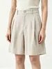 Novos Shorts de Linho Lyocell Tencel de Verão 2026 para Mulheres, Shorts Casuais Finos Versáteis Estilo Old Money Emagrecedores