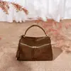Bolsa de Mão Nova Estilo Coreano Outono/Inverno Couro Genuíno Bolsa Lancheira de Luxo Leve Bolsa de Ombro Único Transversal Grande Capacidade Camurça