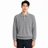 Camisa Polo de Punto con Cuello de Solapa Estilo Lujo Ligero Old Money para Hombre 2026 Otoño/Invierno Nuevo Suéter de Manga Larga con Textura de Canalé Vertical para Hombre