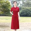 Vestido Cheongsam Melhorado da Mamãe Manga Curta 2025 Primavera e Verão Vestido Midi Retrô Branco Look Emagrecedor