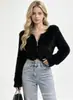 Top corto de terciopelo de visón, puramente seductor y sexy para mujer, cárdigan suave de punto con cremallera, único y chic para primavera
