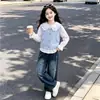 Conjunto Versátil de Três Peças Minimalista para Meninas Preguiçosas, Doce, Fofo, Camisa Colete Dopamina para Sobreposição, Jeans Solto