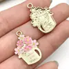 Pendente de Flor Rosa Esmaltada em Liga Metálica Mais Vendido Transfronteiriço para Pulseira Colar Chaveiro DIY Pequeno Presente de Feriado para Mãe