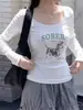 Camiseta de Manga Longa para Mulheres 2025 Novo Estilo Outono Branco Gola U Slim Fit Casual Roupa Externa Camisa para Camadas Internas Top para Mulheres