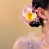 Super Popular! Novo Prendedor de Cabelo Estilo Chinês com Lírio-Aranha Vermelho e Frangipani, Prendedor Ultra-Fada para Franja Lateral, Acessório de Cabelo para Férias na Praia