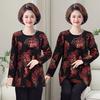 Otoño Nuevo Talla Grande Camiseta Base 2024 Otoño Nuevo Estampado Holgado Adelgazante Top para Madres de Mediana Edad a la Moda