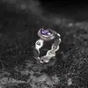 Yilu Plata Amatista Natural Plata de Ley S925 Superficie de Huevo Mantra de Seis Palabras Patrón de Ola Nuevo Anillo de Plata Anillo Listo en Stock