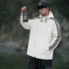 Chamarra transfronteriza de tres franjas para hombre, estilo primavera y otoño, cortavientos para deportes al aire libre, chamarra casual con capucha para correr, chamarra impermeable a prueba de viento