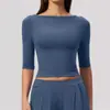 Ropa de Yoga Europea y Americana para Mujer Ajustada de Secado Rápido Deportiva de Cinco Mangas de un Hombro Ropa Exterior Camiseta Yoga Deporte Fitness Top