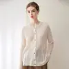 Cárdigan de cachemira para mujer Kangbaolaisi, cuello redondo, tejido de punto de imitación de cable fino, siete agujas, una hebra, suelto, casual, versátil