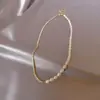 Corrente de Pescoço com Costura de Strass Pérola de Água Doce Colar para Namorada Corrente de Clavícula Design Elegante Celebridade da Internet Pérola de Água Doce Grão de Arroz