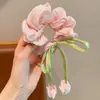 Novo Scrunchie de Flor Tulipa Infantil para Meninas, Laço de Cabelo de Fita com Temperamento de Alta Qualidade, Acessório de Cabelo Doce para Meninas