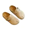 Zapatos de Mujer para Adultos 2025 Otoño Nuevo Estilo Mocasines de Cuero Genuino Mate para Mujer Moda Sandalias de Punta Dividida Falsa Perezosas Tipo Birkenstock