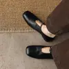 Zapatos planos retro de cuero genuino para comercio exterior transfronterizo, zapatos Mary Jane cuadrados de piel de vaca lavada suave y poco profundos, zapatos casuales para mujer