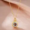 Colar com Pingente de Diamante Ametista Dourado Escovado Feminino Luxo Leve High-end Retro Estilo Corte Corrente de Clavícula Corrente de Lã