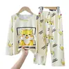 Pijamas Infantiles, Conjuntos Finos de Manga Larga para Niñas, Ropa de Casa Transpirable para Niños de Tallas Mediana y Grande para Primavera y Otoño, Tendencia al por Mayor Transfronteriza